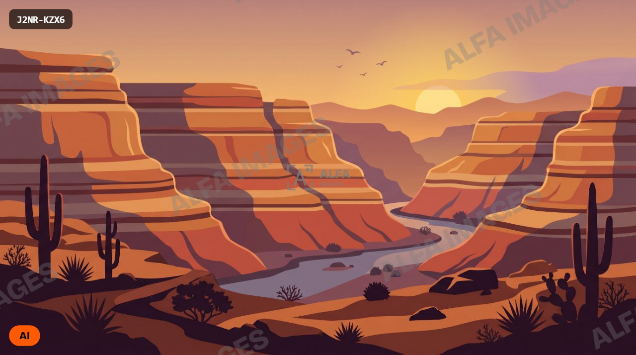 Clean vector landscape of canyon