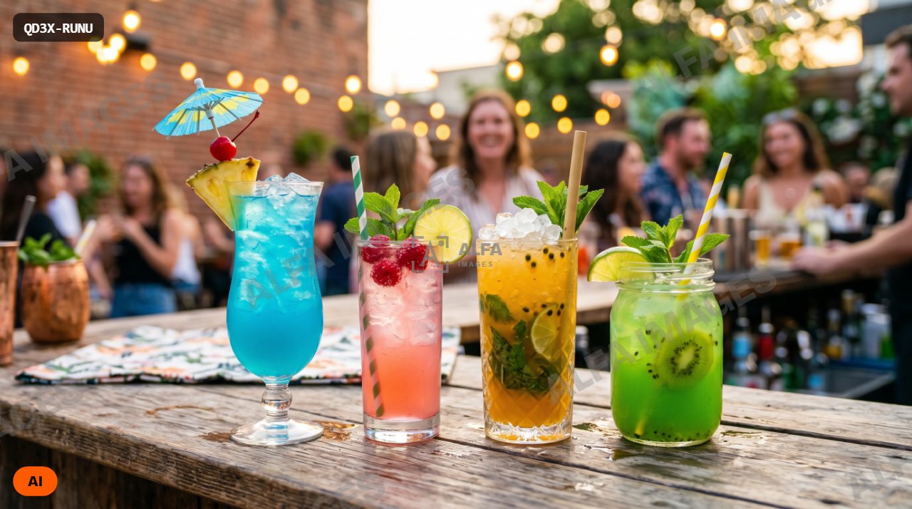 Colorful iced cocktails